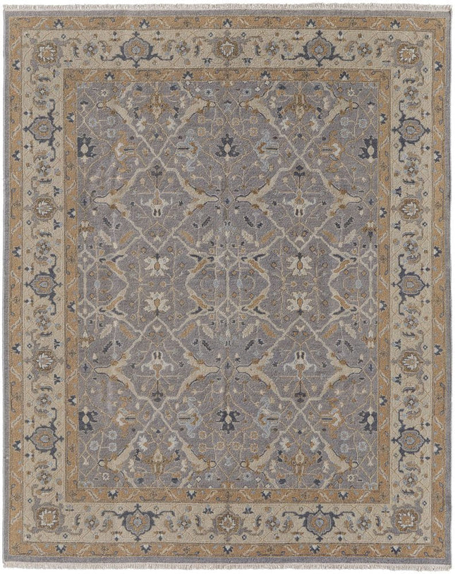 9' X 13' Tan and Gray Wool Oriental Hand Knotted Area Rug With Fringe HomeRoots