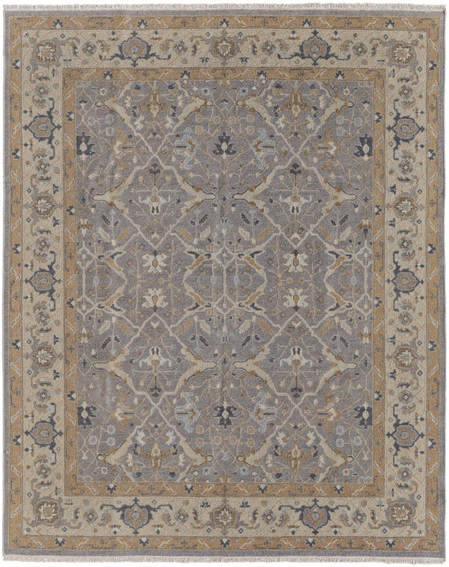 9' X 13' Tan and Gray Wool Oriental Hand Knotted Area Rug With Fringe HomeRoots
