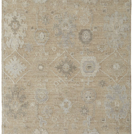 9' X 13' Tan and Ivory Wool Floral Hand Knotted Area Rug HomeRoots