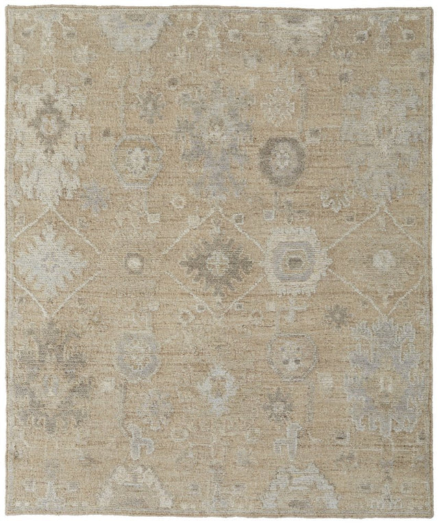9' X 13' Tan and Ivory Wool Floral Hand Knotted Area Rug HomeRoots