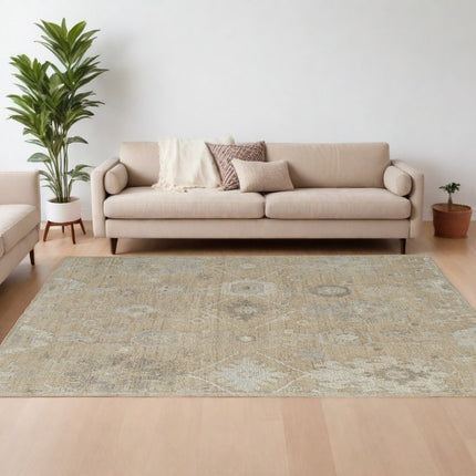 9' X 13' Tan and Ivory Wool Floral Hand Knotted Area Rug HomeRoots
