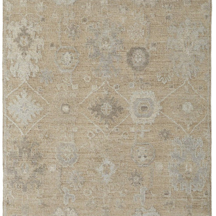 9' X 13' Tan and Ivory Wool Floral Hand Knotted Area Rug HomeRoots