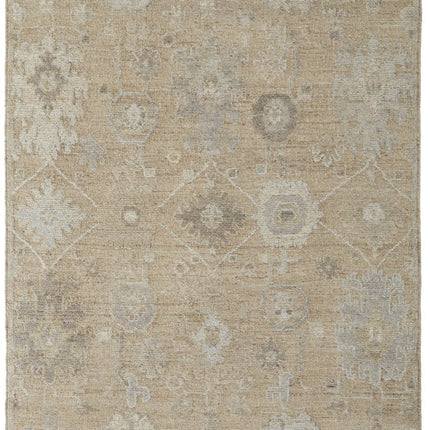 9' X 13' Tan and Ivory Wool Floral Hand Knotted Area Rug HomeRoots