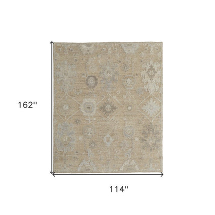 9' X 13' Tan and Ivory Wool Floral Hand Knotted Area Rug HomeRoots