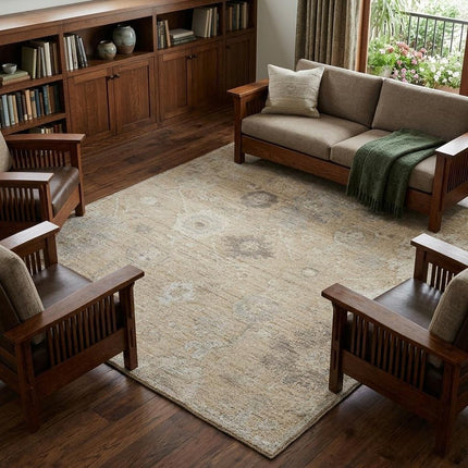 9' X 13' Tan and Ivory Wool Floral Hand Knotted Area Rug HomeRoots