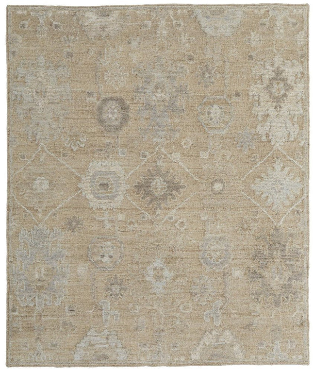 9' X 13' Tan and Ivory Wool Floral Hand Knotted Area Rug HomeRoots