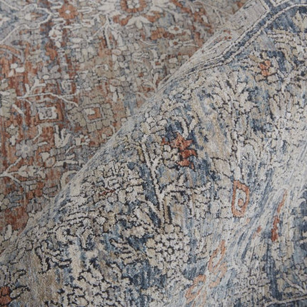 9' X 13' Gray Ivory and Orange Oriental Power Loom Worn Faded Area Rug With Fringe HomeRoots