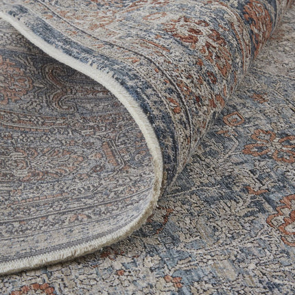 9' X 13' Gray Ivory and Orange Oriental Power Loom Worn Faded Area Rug With Fringe HomeRoots