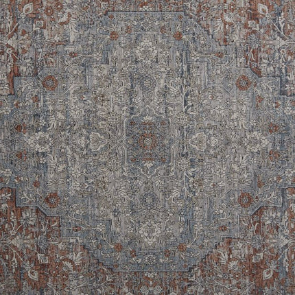 9' X 13' Gray Ivory and Orange Oriental Power Loom Worn Faded Area Rug With Fringe HomeRoots