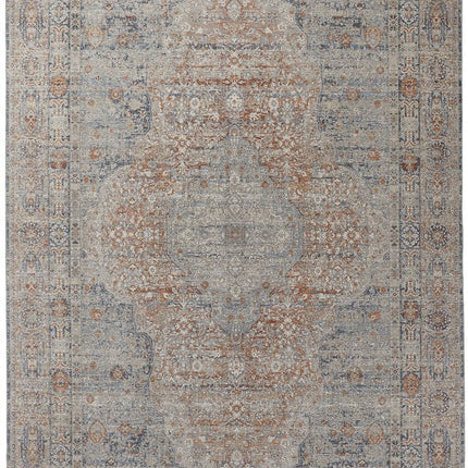 9' X 13' Gray Ivory and Orange Oriental Power Loom Worn Faded Area Rug With Fringe HomeRoots