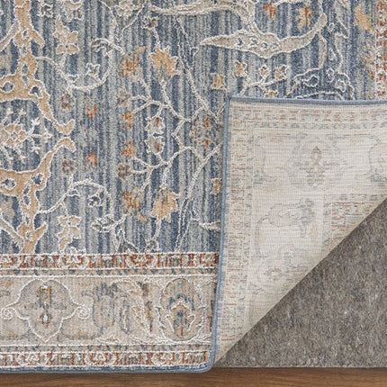 9' X 13' Blue Taupe And Ivory Ikat Distressed Area Rug With Fringe