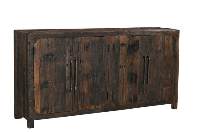 72" Dark Brown Distressed Reclaimed Wood Sideboard With Four Doors HomeRoots
