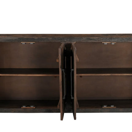 72" Dark Brown Distressed Reclaimed Wood Sideboard With Four Doors HomeRoots