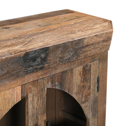 72" Brown Distressed Reclaimed Wood Sideboard With Four Glass Doors HomeRoots