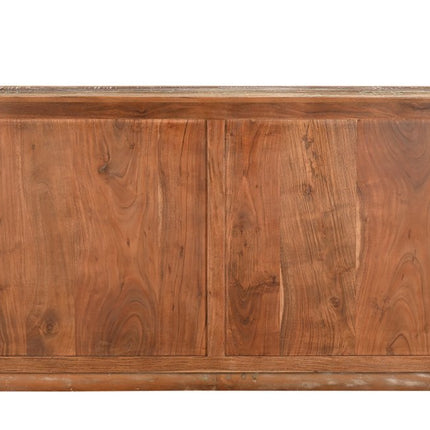 71" Brown Distressed Reclaimed Wood Carved Geometric Sideboard With Four Doors HomeRoots