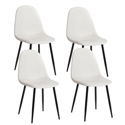 Set of Four Beige and Black Fabric and Metal Dining Side Chairs