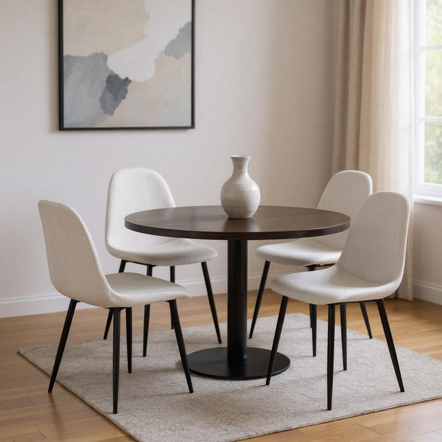 Set of Four Beige and Black Fabric and Metal Dining Side Chairs HomeRoots