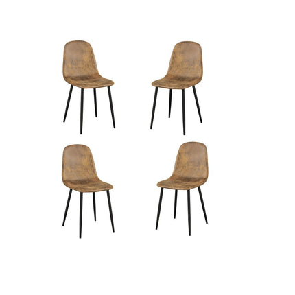 Set of Four Brown and Black Suede and Metal Dining Side Chairs