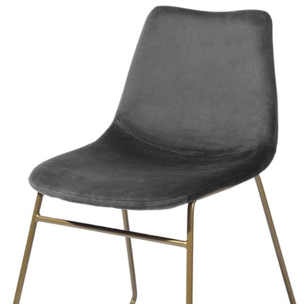 Set of Two Dark Green and Gold Velvet and Metal Dining Side Chairs