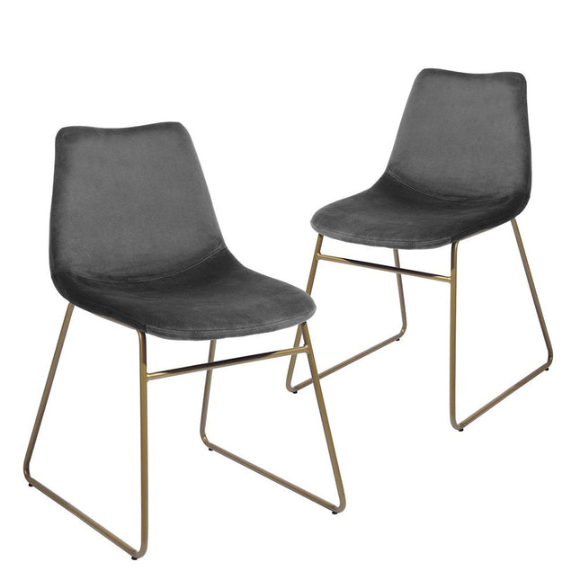 Set of Two Dark Green and Gold Velvet and Metal Dining Side Chairs HomeRoots
