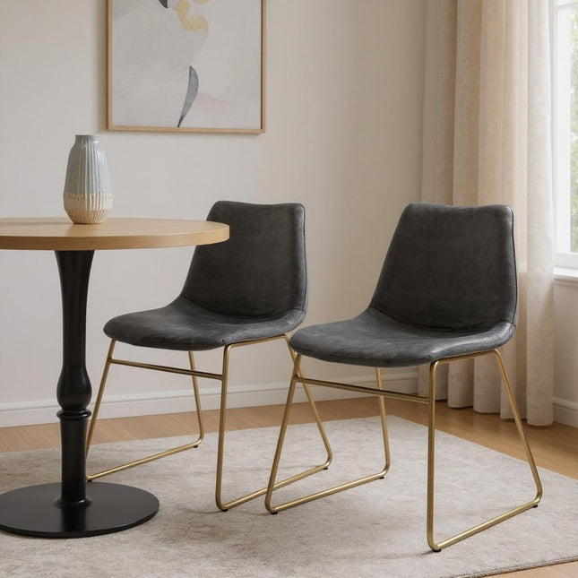 Set of Two Dark Green and Gold Velvet and Metal Dining Side Chairs HomeRoots
