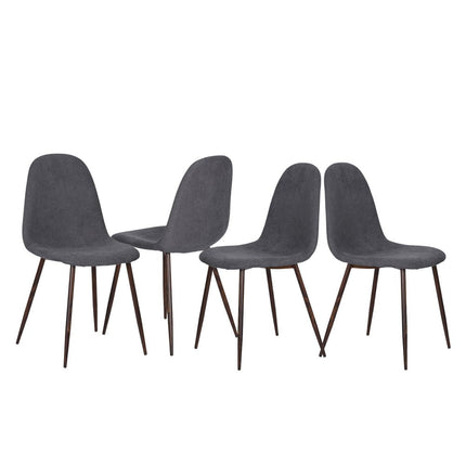 Set of Four Gray and Brown Upholstered Fabric Dining Side Chairs