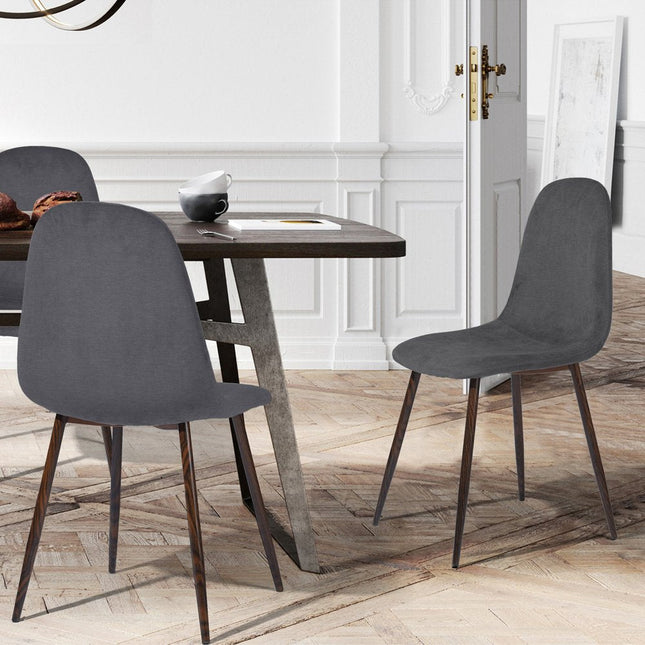 Set of Four Gray and Brown Upholstered Fabric Dining Side Chairs HomeRoots