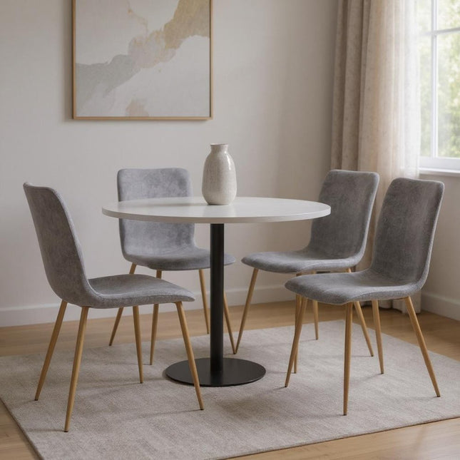 Set of Four Dark Gray and Gold Fabric Dining Side Chairs HomeRoots