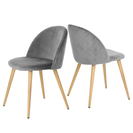 Set of Two Gray and Oak Velvet and Metal Dining Side Chairs