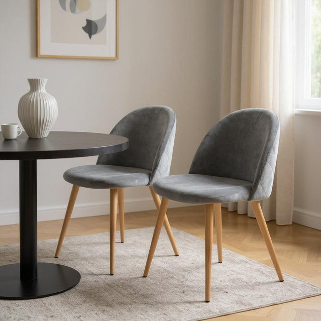 Set of Two Gray and Oak Velvet and Metal Dining Side Chairs HomeRoots