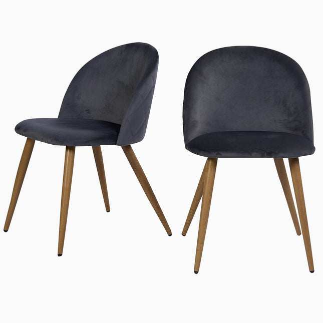 Set of Two Charcoal and Brown Upholstered Velvet Dining Side Chairs HomeRoots