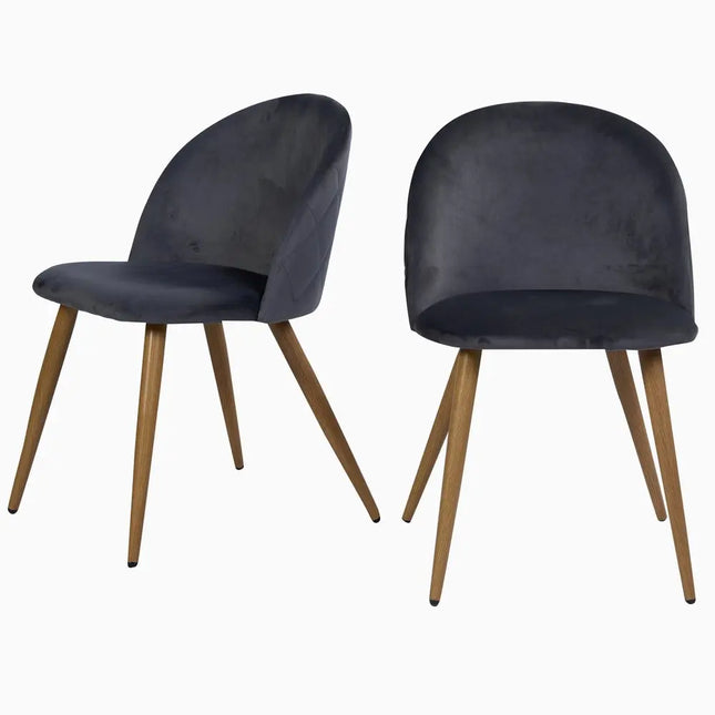 Set of Two Charcoal and Brown Upholstered Velvet Dining Side Chairs HomeRoots