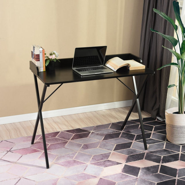39" Black Wood and Metal X-Shape Computer Desk HomeRoots
