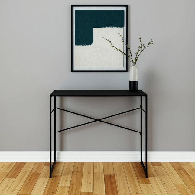 39" Brown and Black Wood and Metal H-Shape Computer Desk HomeRoots