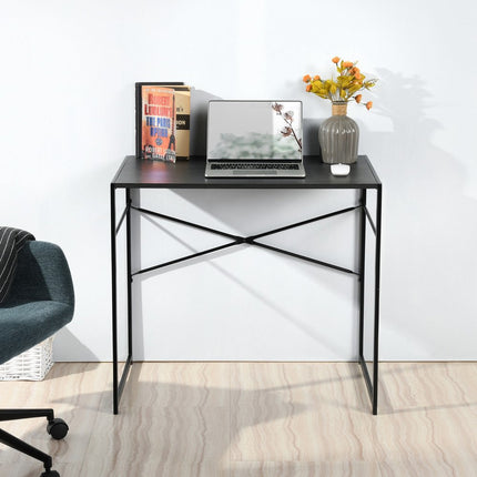 39" Brown and Black Wood and Metal H-Shape Computer Desk HomeRoots