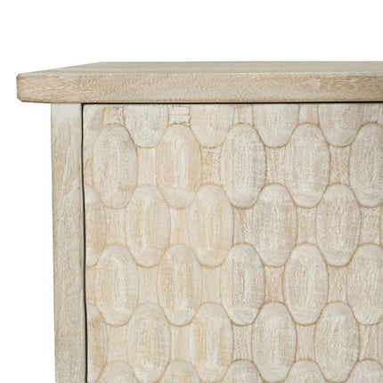 90" White Distressed Solid Wood Carved Scrollwork Sideboard with Six Doors HomeRoots