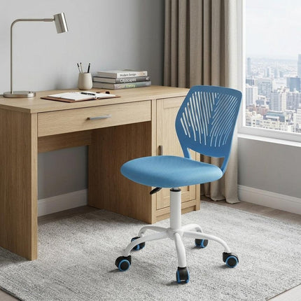 Blue and White Adjustable Height Swivel Rolling Office Chair HomeRoots