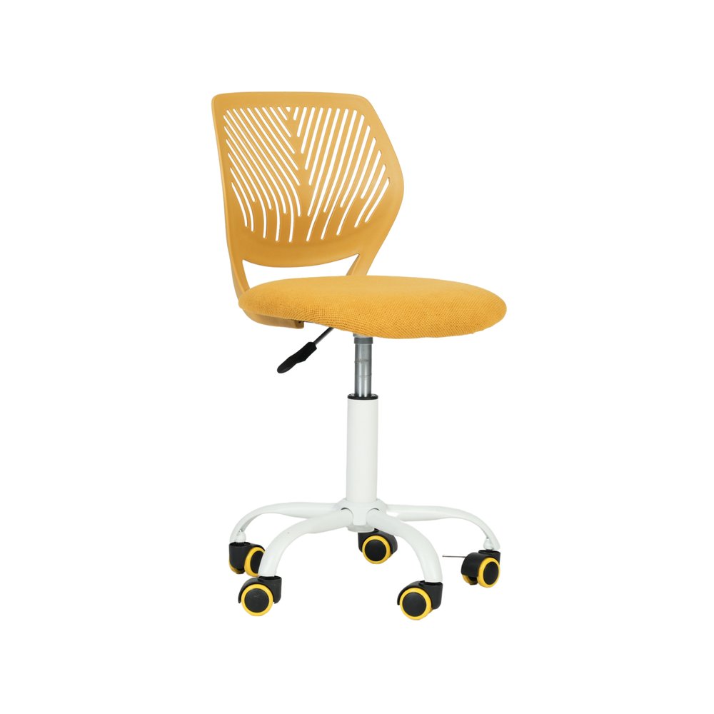 Yellow and White Adjustable Height Swivel Rolling Office Chair