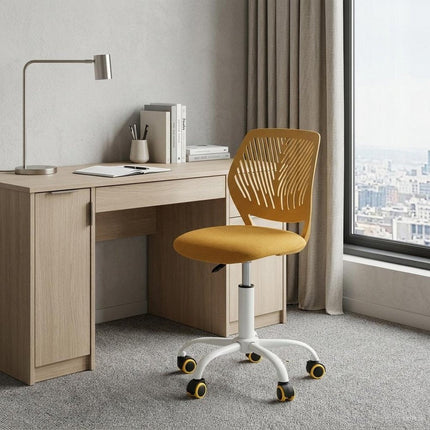 Yellow and White Adjustable Height Swivel Rolling Office Chair HomeRoots