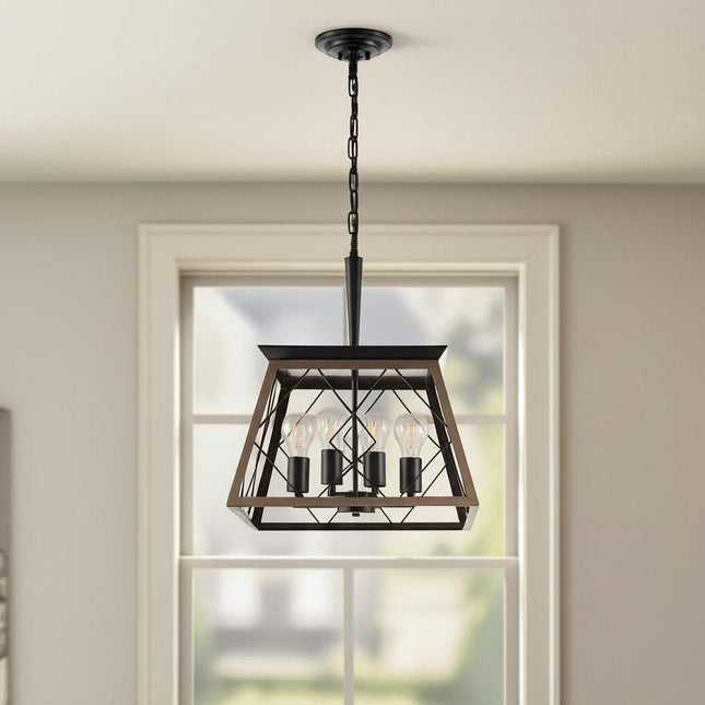 Black Four Light Metal Chandelier With Black Shades HomeRoots