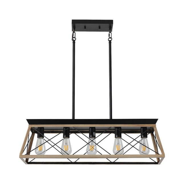 Oak Five Light Metal Chandelier With Oak Shades HomeRoots