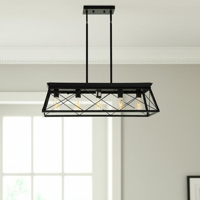 Black Five Light Metal Chandelier With Black Shades HomeRoots