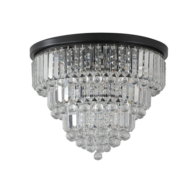 Black Six Light Crystal Flush Chandelier With Black Shades HomeRoots