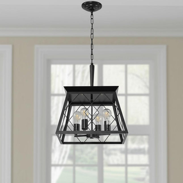 Black Four Light Metal Chandelier With Black Shades HomeRoots