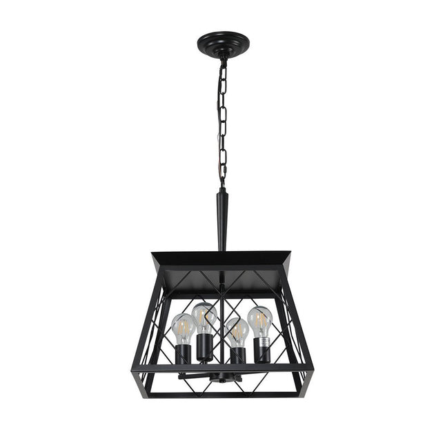 Black Four Light Metal Chandelier With Black Shades HomeRoots