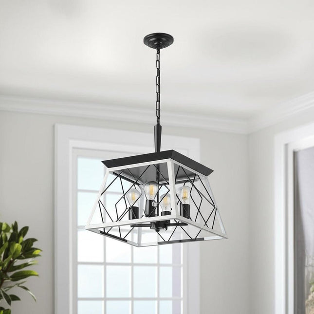 White Four Light Metal Chandelier With White Shades HomeRoots