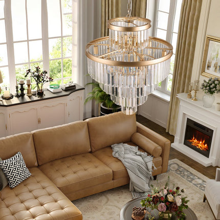 Gold Multi Light Metal Chandelier With Gold Shades HomeRoots