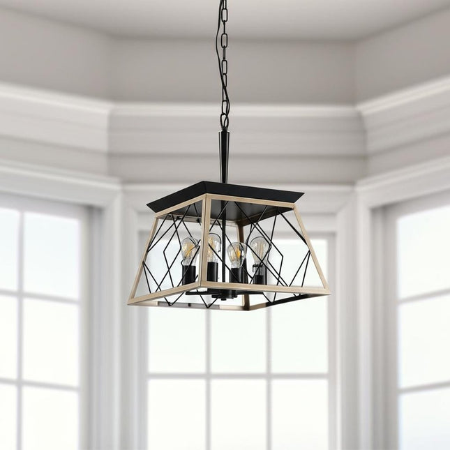 Oak Four Light Metal Chandelier With Oak Shades HomeRoots