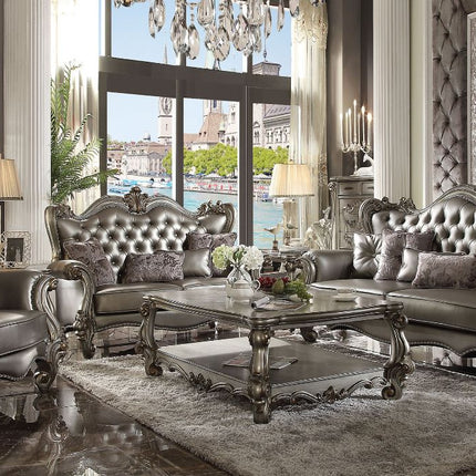 ACME 56820 Versailles Sofa with 6 Pillows, Silver PU & Antique Platinum