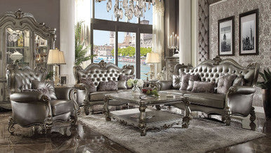 ACME 56820 Versailles Sofa with 6 Pillows, Silver PU & Antique Platinum ACME Furniture